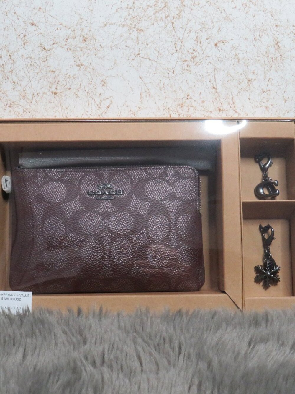 Coach Signature Metallic Corner Zip Wristlet with Charms (Wine) - NWT (CW958)